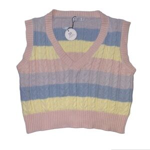 NEW Stradivarius Rainbow Fisherman Cable Knit Sweater Vest US M